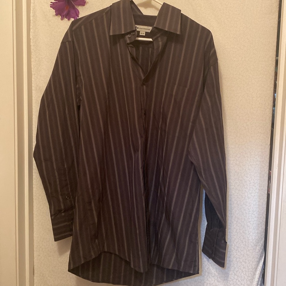 Men striped button down collared shirt.